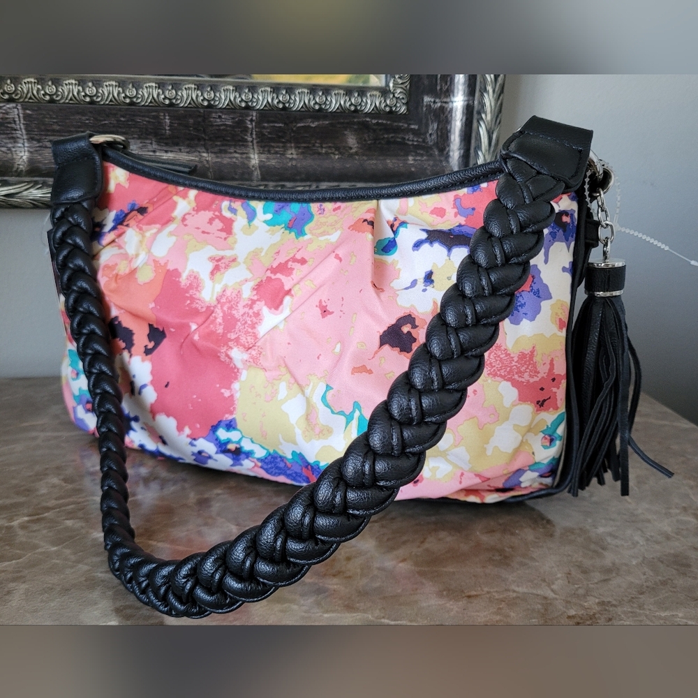 Apt.9 New Floral Print Women's Bag with Black Braided Strap 12"×7"×4"